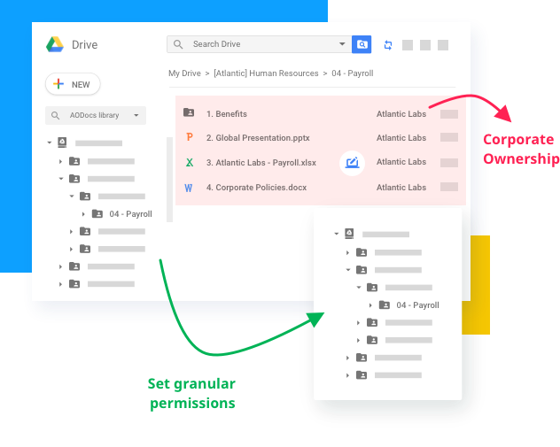 AODocs Google Drive platform illustration - granular permissions and platform data